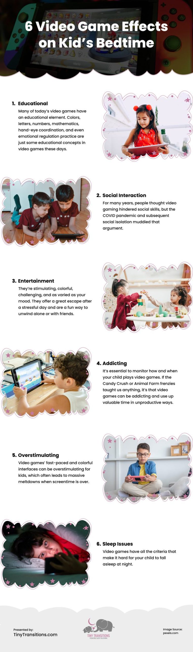 6 Video Game Effects on Kid's Bedtime Infographic