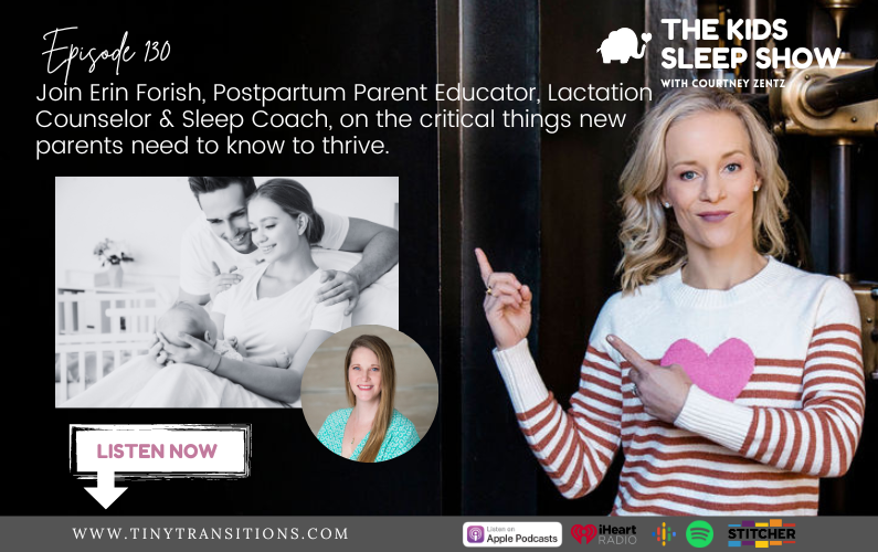 Episode 130: Join Erin Forish, Postpartum Parent Educator, Lactation Counselor & Sr. Sleep Coach, on the critical things new parents need to know to thrive while navigating the first 12 weeks.