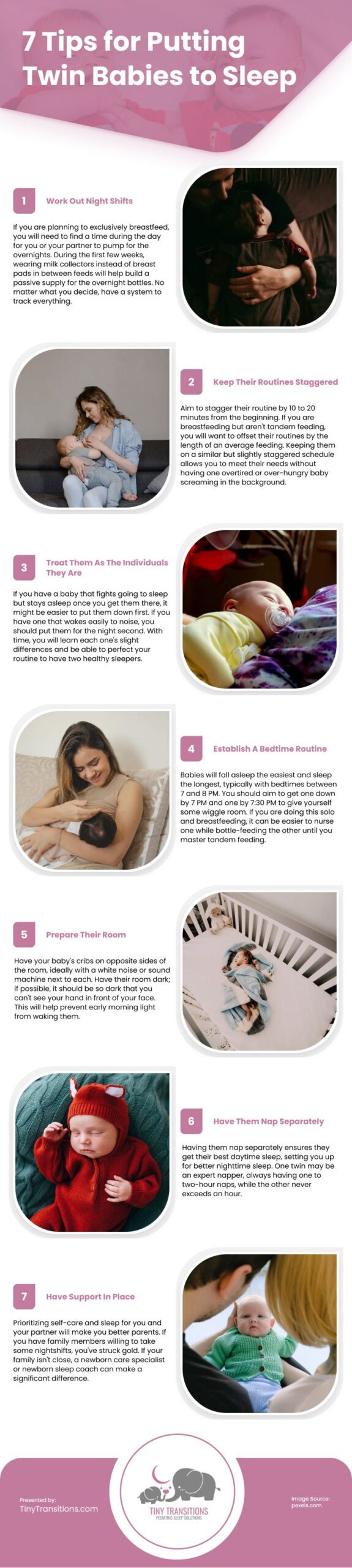 7 Tips for Putting Twin Babies to Sleep Infographic